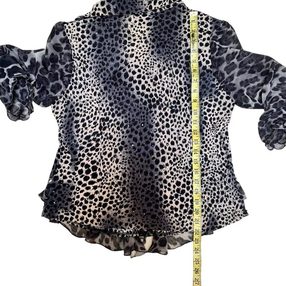 Amanda Collection Black and Cream Leopard Print Blouse Women's Size M - Picture 11 of 12